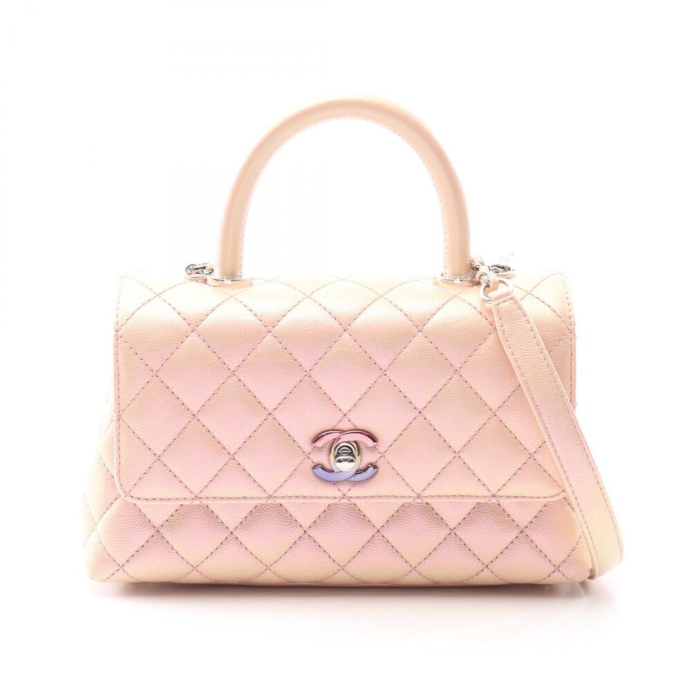 Chanel Coco Handle Flap Matelasse Handbag Caviar Skin Grained Calfskin Pink